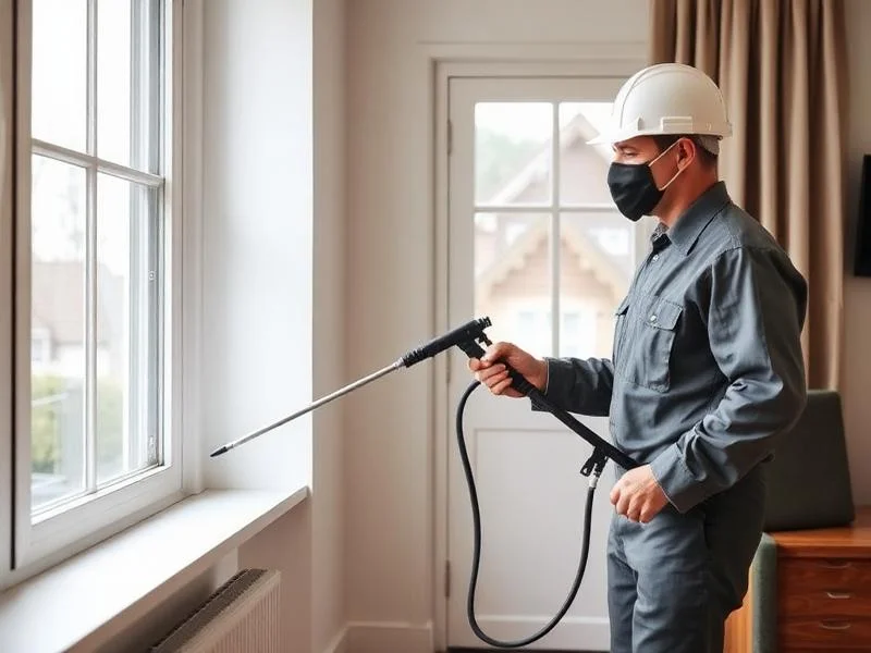 Pest control professional inspecting a home interior